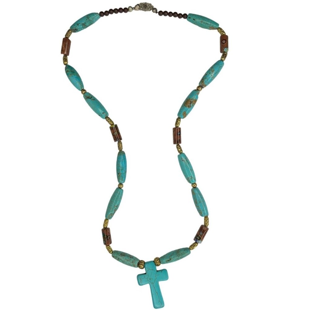 Turquoise Necklace Cross Country Western boho bohemian Religious Jewelry